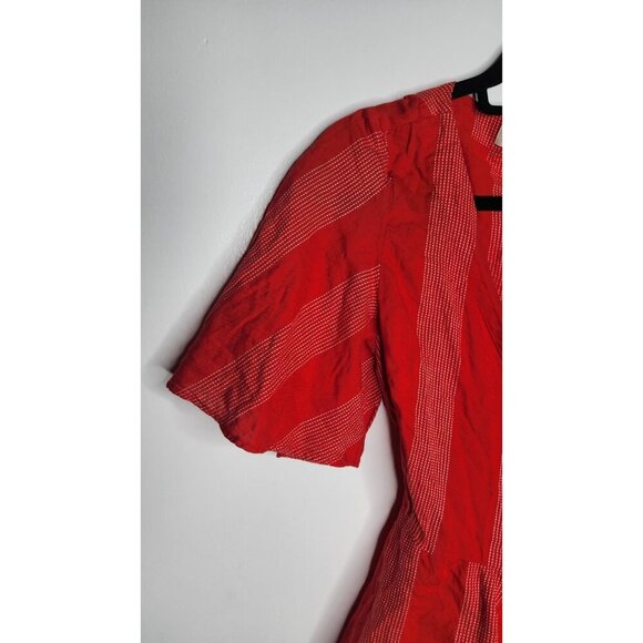 LOFT stripe Bright Red Wrapped Flare Sleeves Top Petite S - Picture 4 of 7